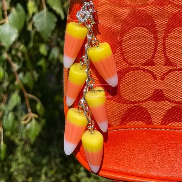 Candy Corn Cluster Halloween Bag Purse Charm Keychain SILVER - Picture 4 of 9
